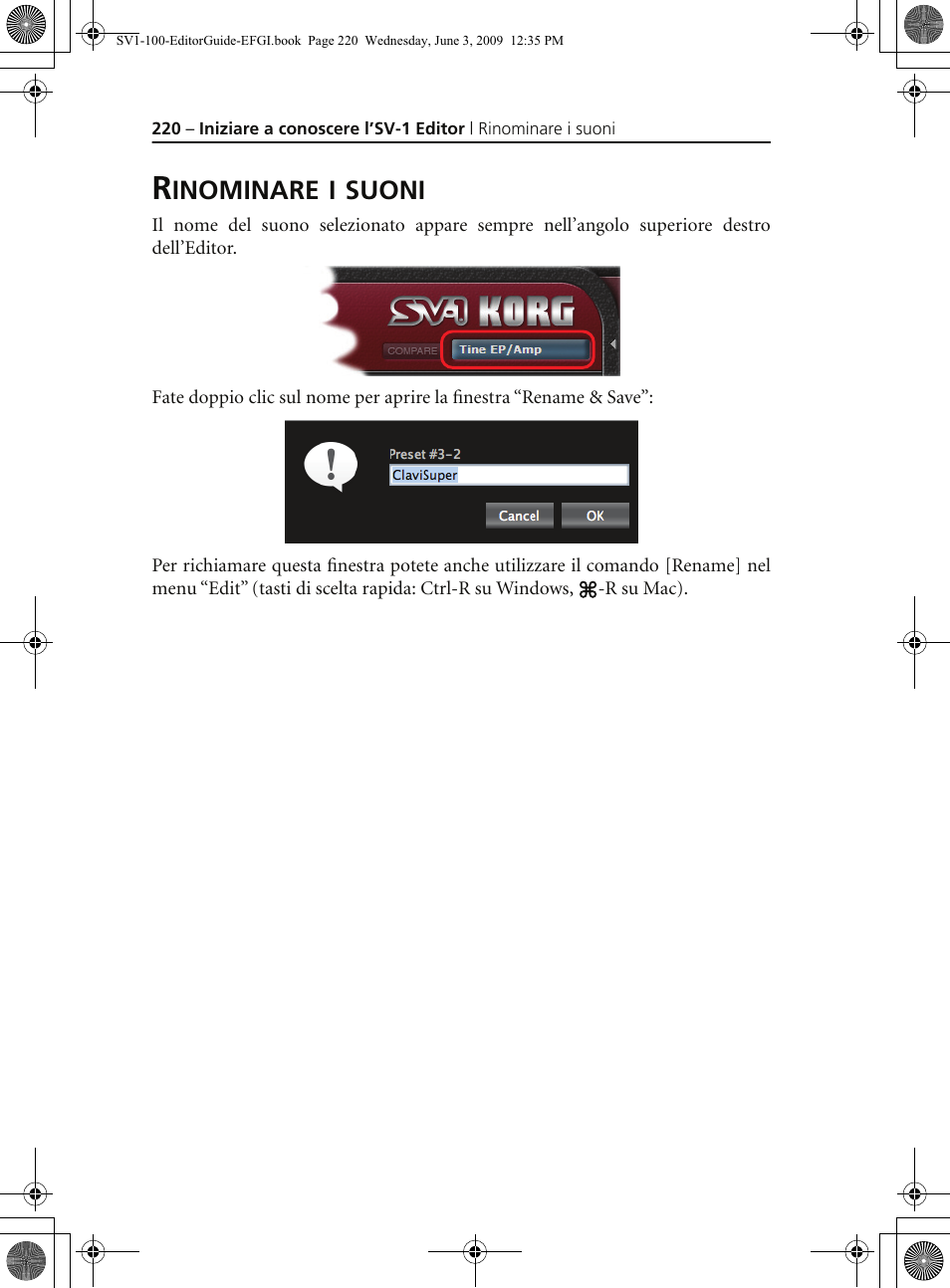 Rinominare i suoni | KORG SV-1 User Manual | Page 222 / 278