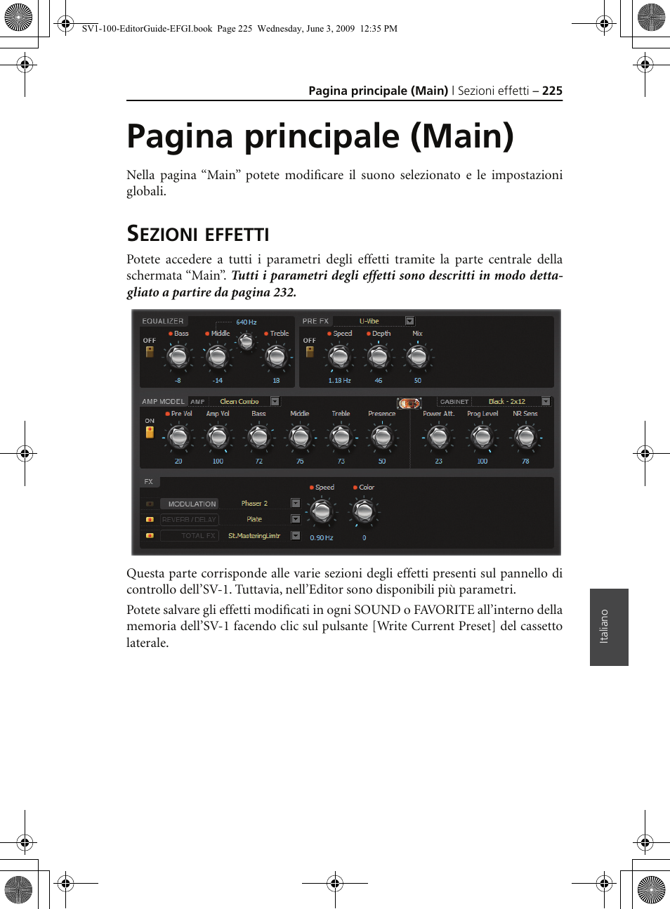Sezioni effetti, Pagina principale (main) | KORG SV-1 User Manual | Page 227 / 278