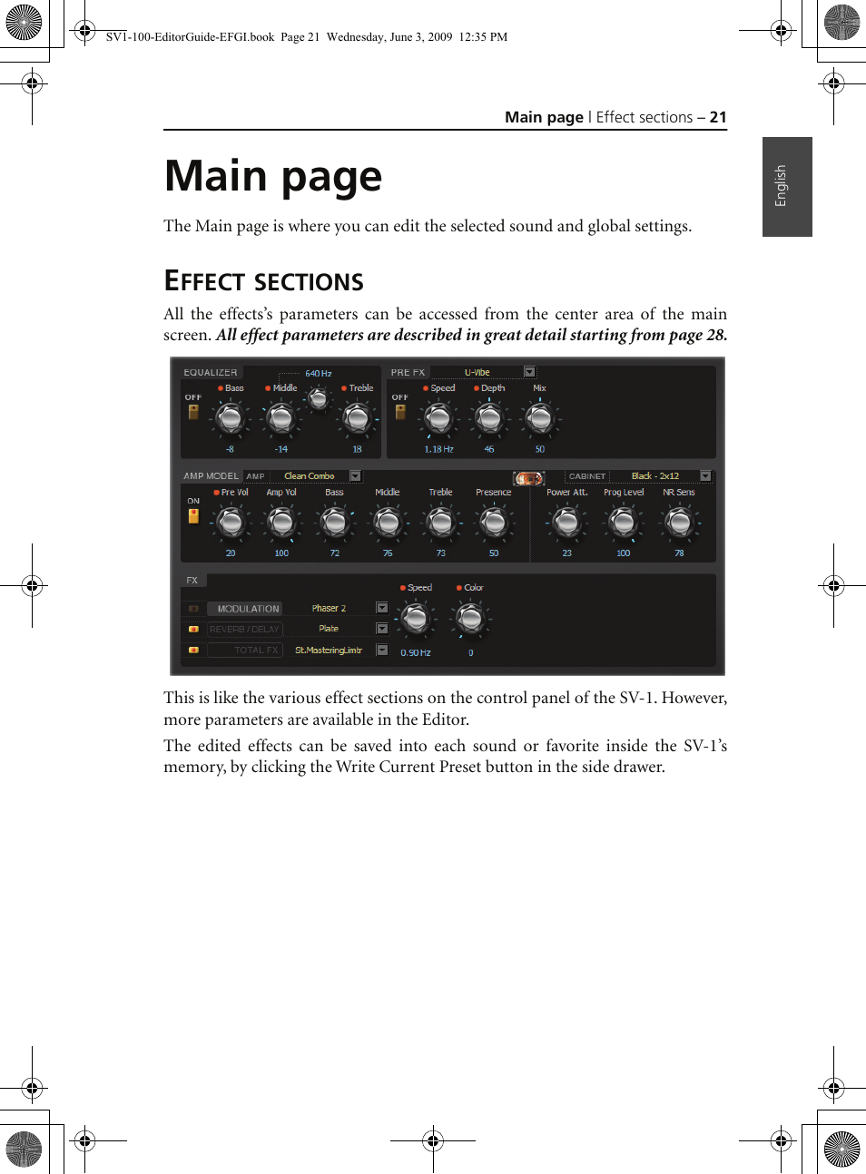 Effect sections, Main page | KORG SV-1 User Manual | Page 23 / 278