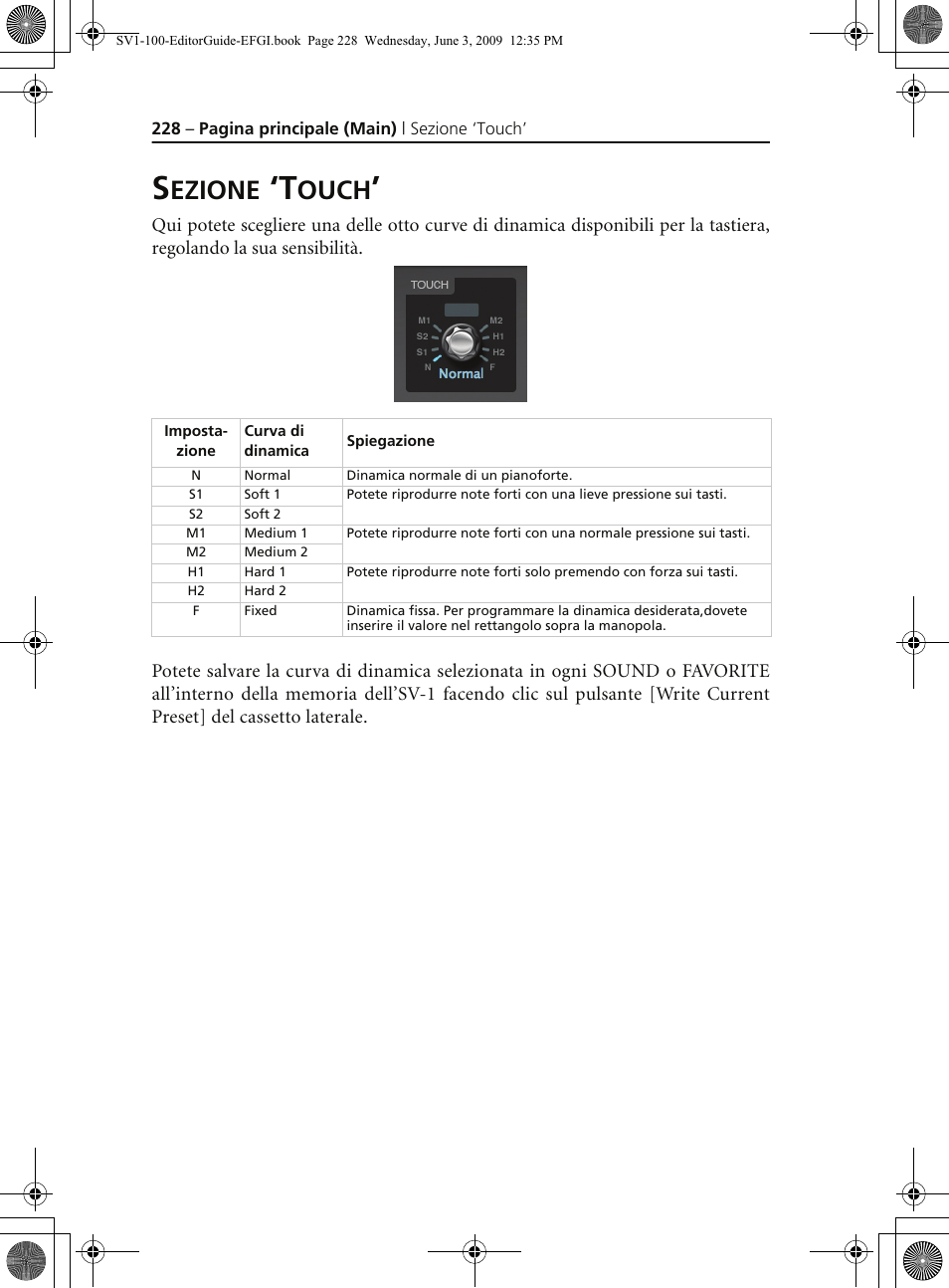 Sezione ‘touch, Ezione, Ouch | KORG SV-1 User Manual | Page 230 / 278