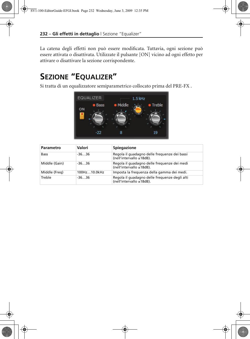 Sezione “equalizer, Ezione, Qualizer | KORG SV-1 User Manual | Page 234 / 278