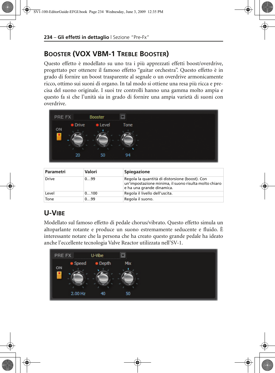 Booster (vox vbm-1 treble booster), U-vibe, Vox vbm-1 t | KORG SV-1 User Manual | Page 236 / 278