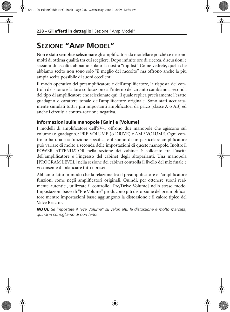Sezione “amp model, Informazioni sulle manopole [gain] e [volume | KORG SV-1 User Manual | Page 240 / 278