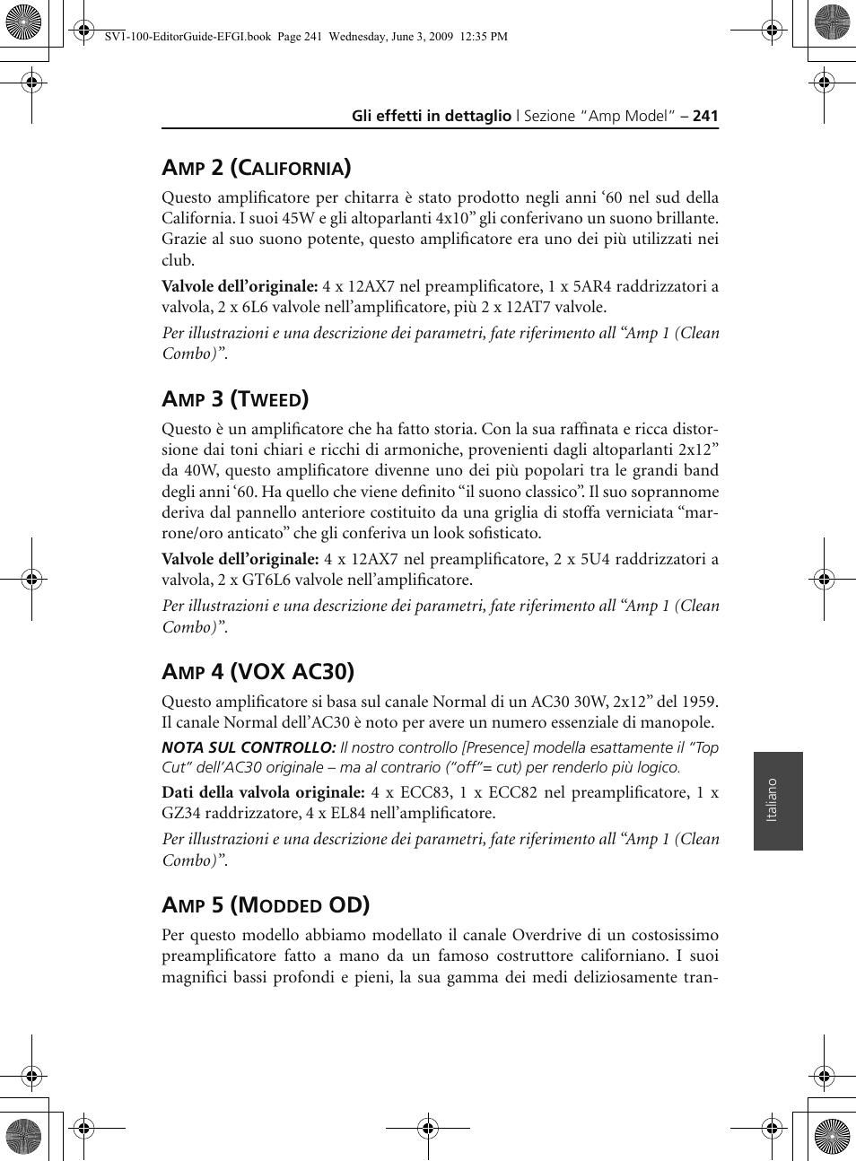 Amp 2 (california), Amp 3 (tweed), Amp 4 (vox ac30) | Amp 5 (modded od), 2 (c, 3 (t, 4 (vox ac30), 5 (m | KORG SV-1 User Manual | Page 243 / 278
