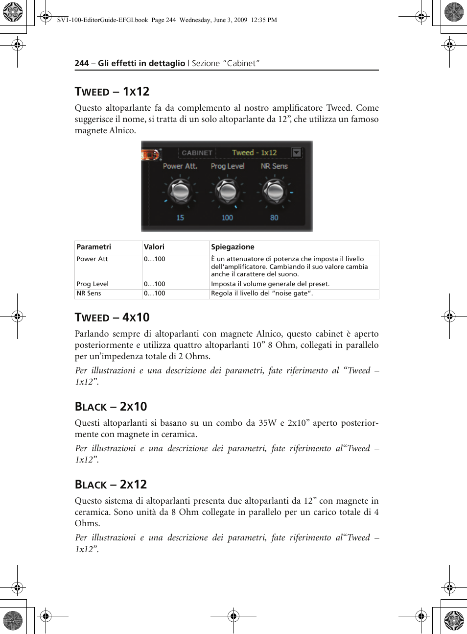 Tweed – 1x12, Tweed – 4x10, Black – 2x10 | Black – 2x12 | KORG SV-1 User Manual | Page 246 / 278