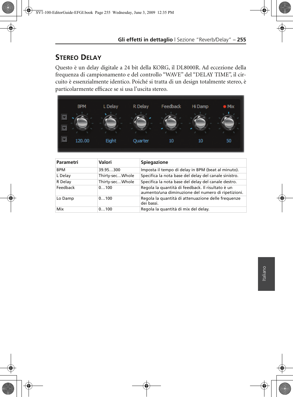 Stereo delay, Tereo, Elay | KORG SV-1 User Manual | Page 257 / 278