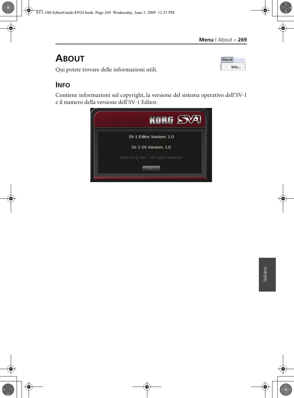 About, Info, Bout | KORG SV-1 User Manual | Page 271 / 278