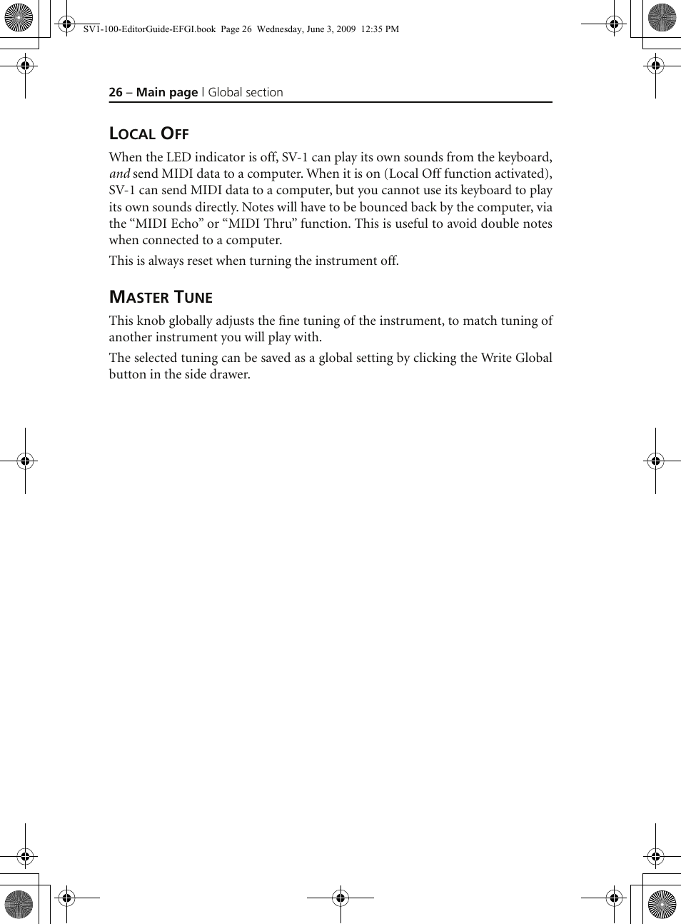 Local off, Master tune | KORG SV-1 User Manual | Page 28 / 278