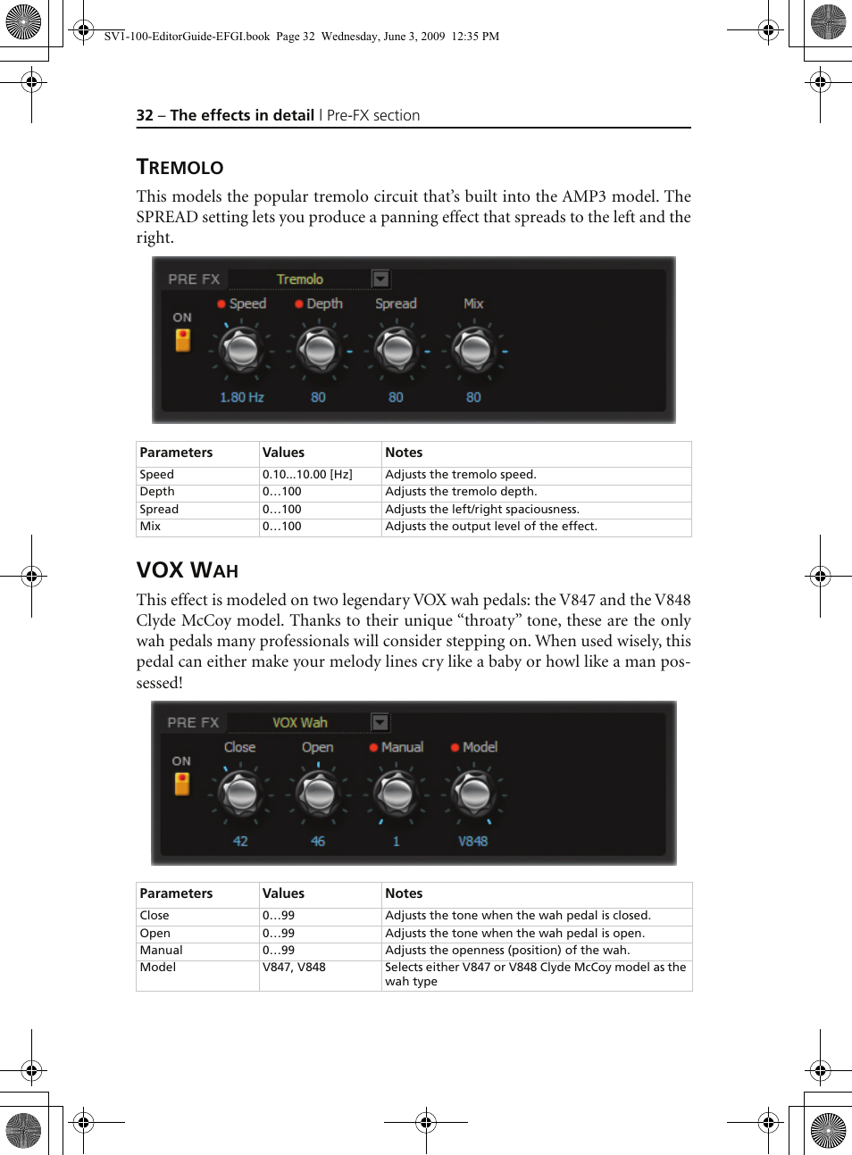 Tremolo, Vox wah, Vox w | Remolo | KORG SV-1 User Manual | Page 34 / 278