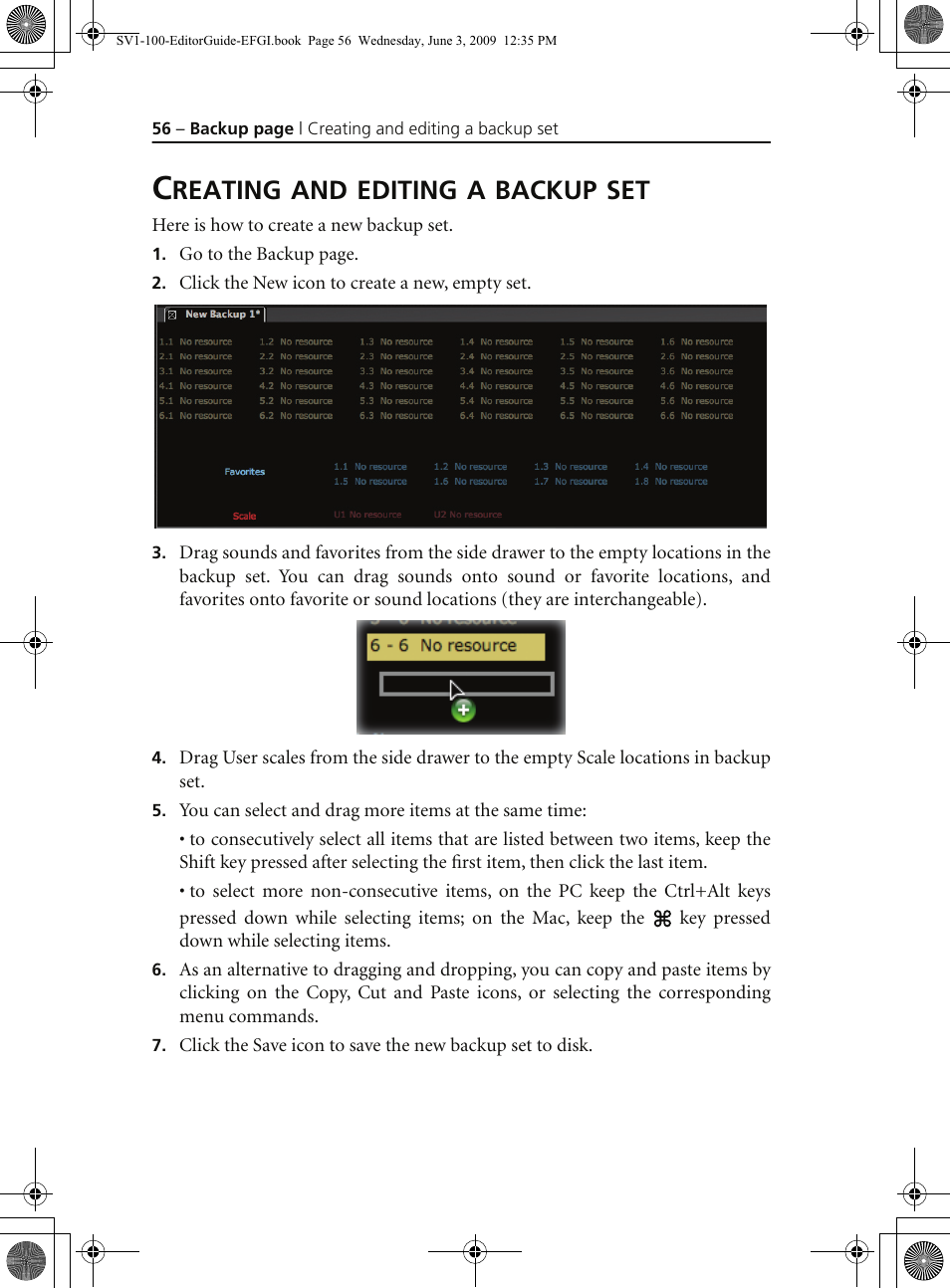 Creating and editing a backup set, Reating, Editing | Backup | KORG SV-1 User Manual | Page 58 / 278