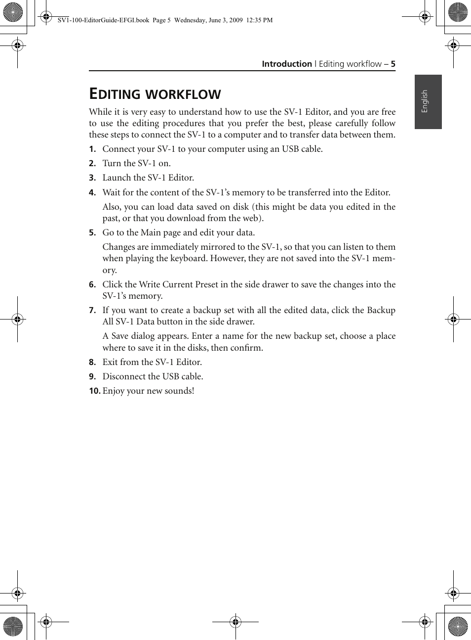 Editing workflow, Diting, Workflow | KORG SV-1 User Manual | Page 7 / 278