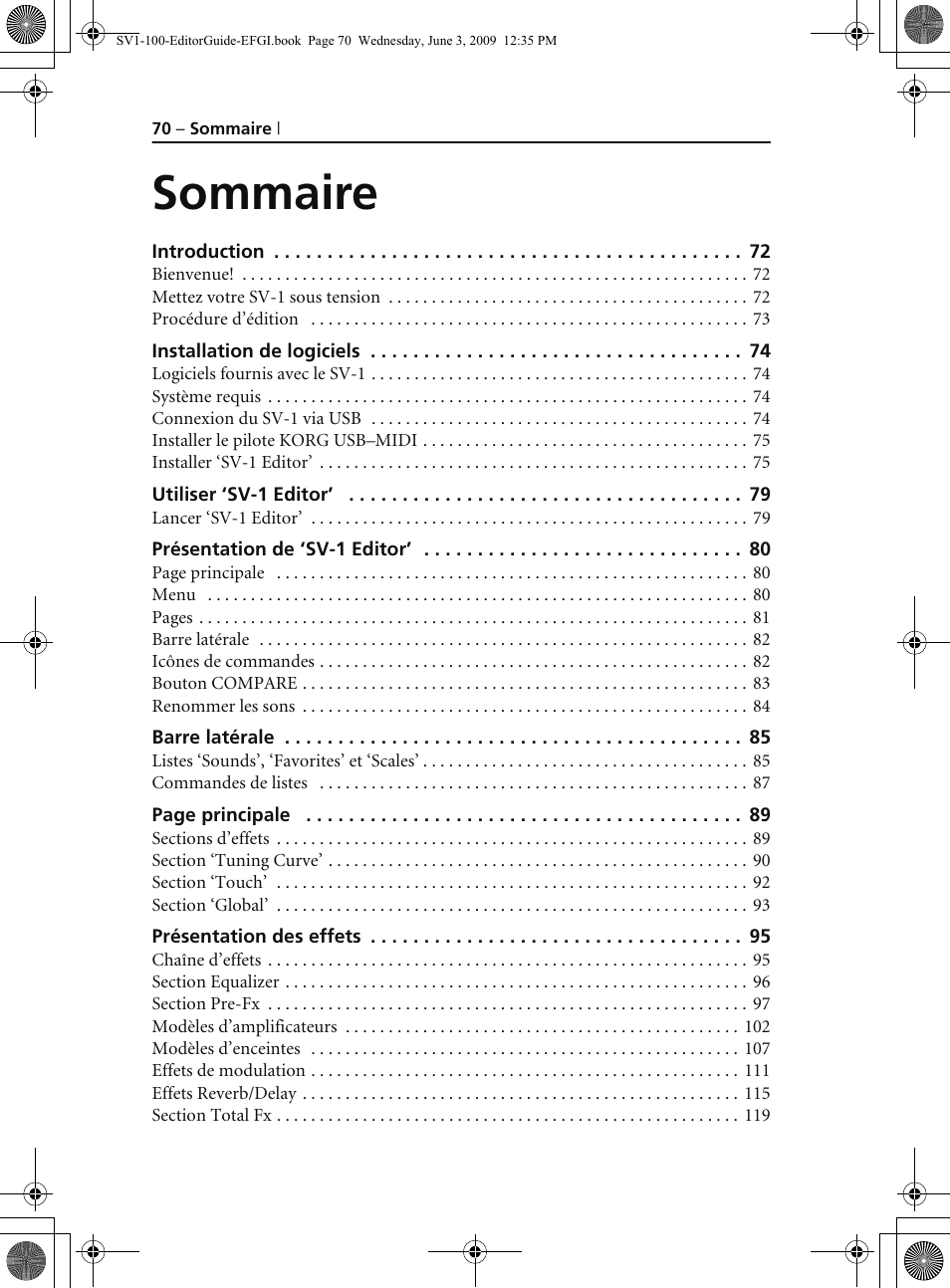 Sommaire | KORG SV-1 User Manual | Page 72 / 278