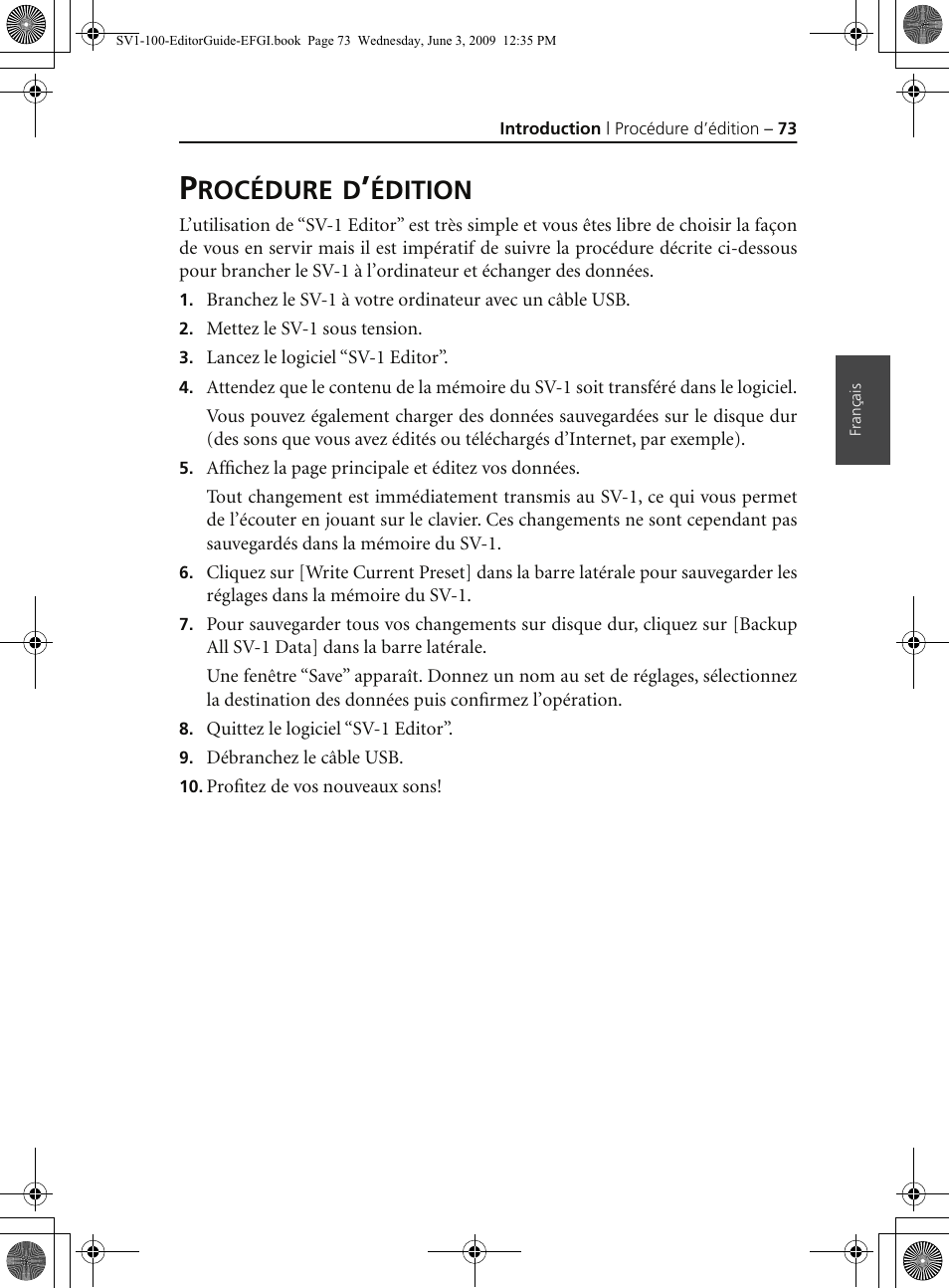 Procédure d’édition, Rocédure, Édition | KORG SV-1 User Manual | Page 75 / 278