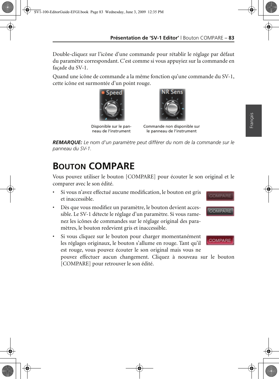 Bouton compare, Compare, Outon | KORG SV-1 User Manual | Page 85 / 278