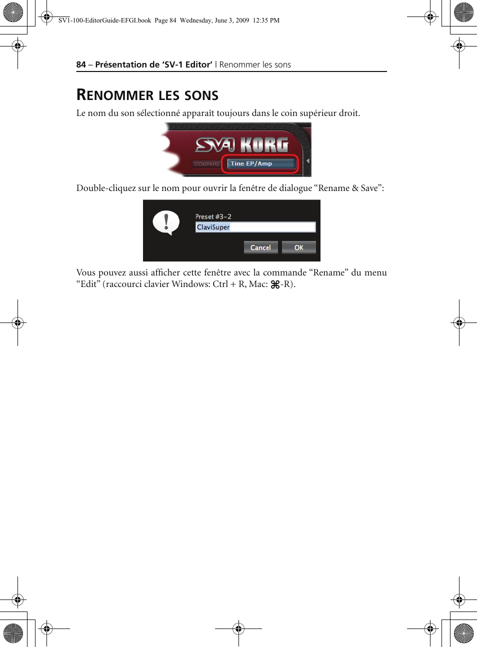 Renommer les sons | KORG SV-1 User Manual | Page 86 / 278