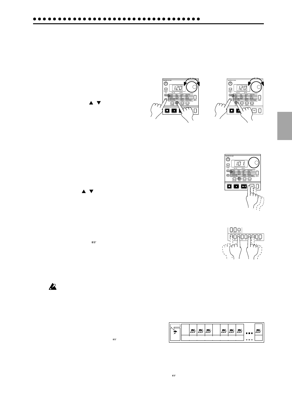 Trying out the functions, Changing the tempo of a song or pattern, Using the dial to change the tempo | Using the tap tempo key to change the tempo, Striking keys to play parts | KORG ES-1 User Manual | Page 15 / 64