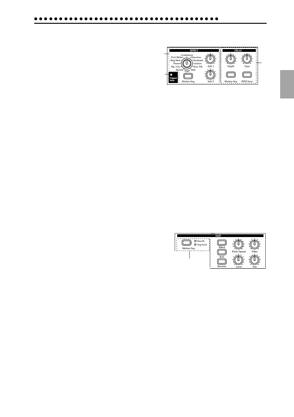 Effect section, Part edit section | KORG ES-1 User Manual | Page 9 / 64