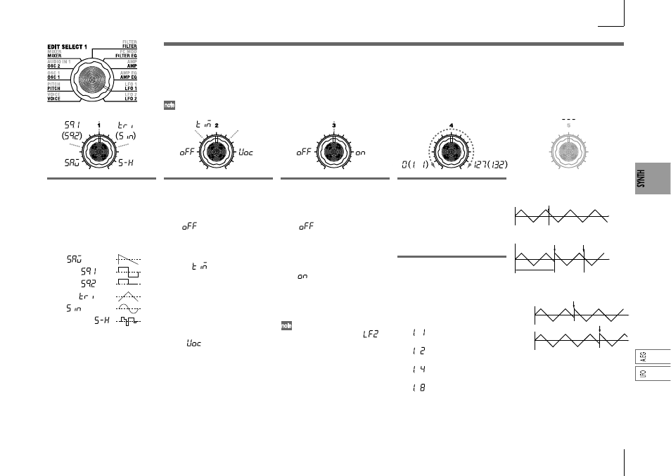 Lfo 1, 11. lfo 2 — synth/vocoder, Lfo 1, 11. lfo 2, Synth/vocoder | KORG Synthesizer/Vocoder MICRO User Manual | Page 35 / 80