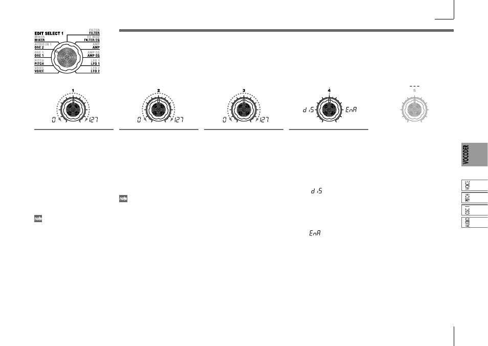 Audio in 1 — vocoder, Audio in 1, Vocoder | KORG Synthesizer/Vocoder MICRO User Manual | Page 39 / 80
