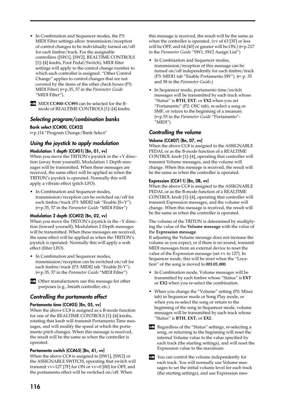 Selecting program/combination banks, Using the joystick to apply modulation, Controlling the portamento effect | Controlling the volume | KORG Speaker System User Manual | Page 120 / 144