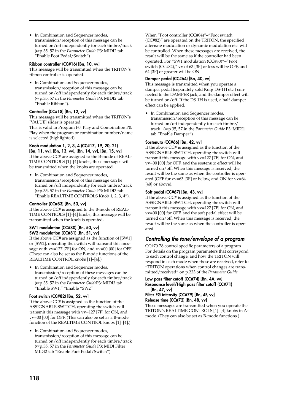 Controlling the tone/envelope of a program | KORG Speaker System User Manual | Page 122 / 144