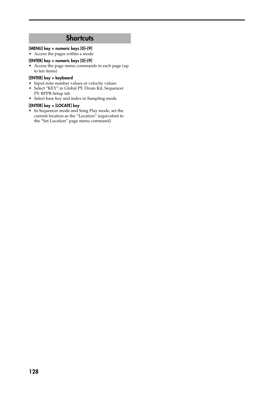 Shortcuts | KORG Speaker System User Manual | Page 132 / 144