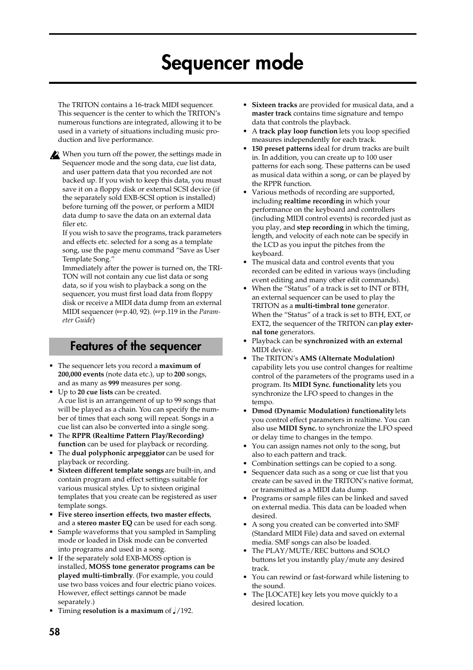 Sequencer mode, Features of the sequencer, On’s sequencer | P.58) | KORG Speaker System User Manual | Page 62 / 144