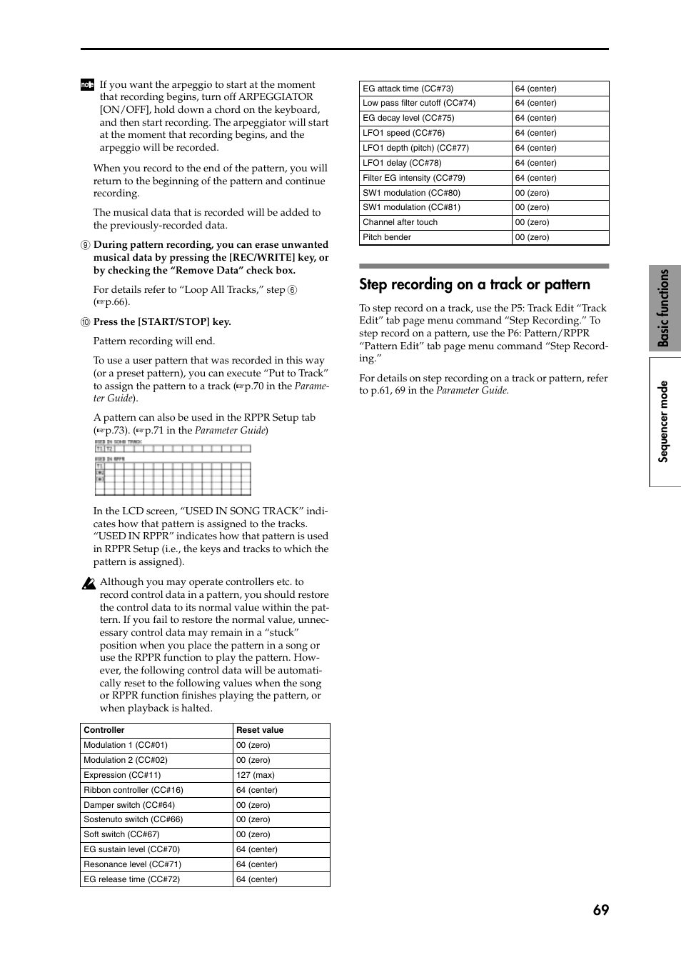 9 during pattern recording, you can erase unwanted, 0 press the [start/stop] key, Step recording on a track or pattern | 69 basic functions | KORG Speaker System User Manual | Page 73 / 144