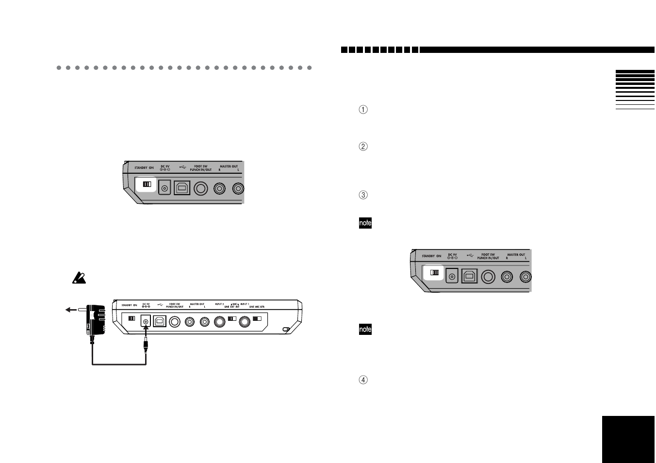 Switching the power on/standby, Preparing to turn on the power, Connecting the ac adapter | Turning the power on, Introduction | KORG D4 User Manual | Page 19 / 99