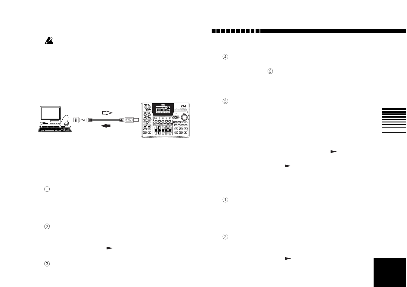 Making usb connections to your computer, Windows users, Macintosh users | Windows users macintosh users, Operation | KORG D4 User Manual | Page 55 / 99