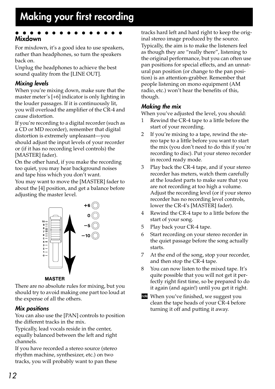 Making your first recording | KORG CR-4 User Manual | Page 12 / 20