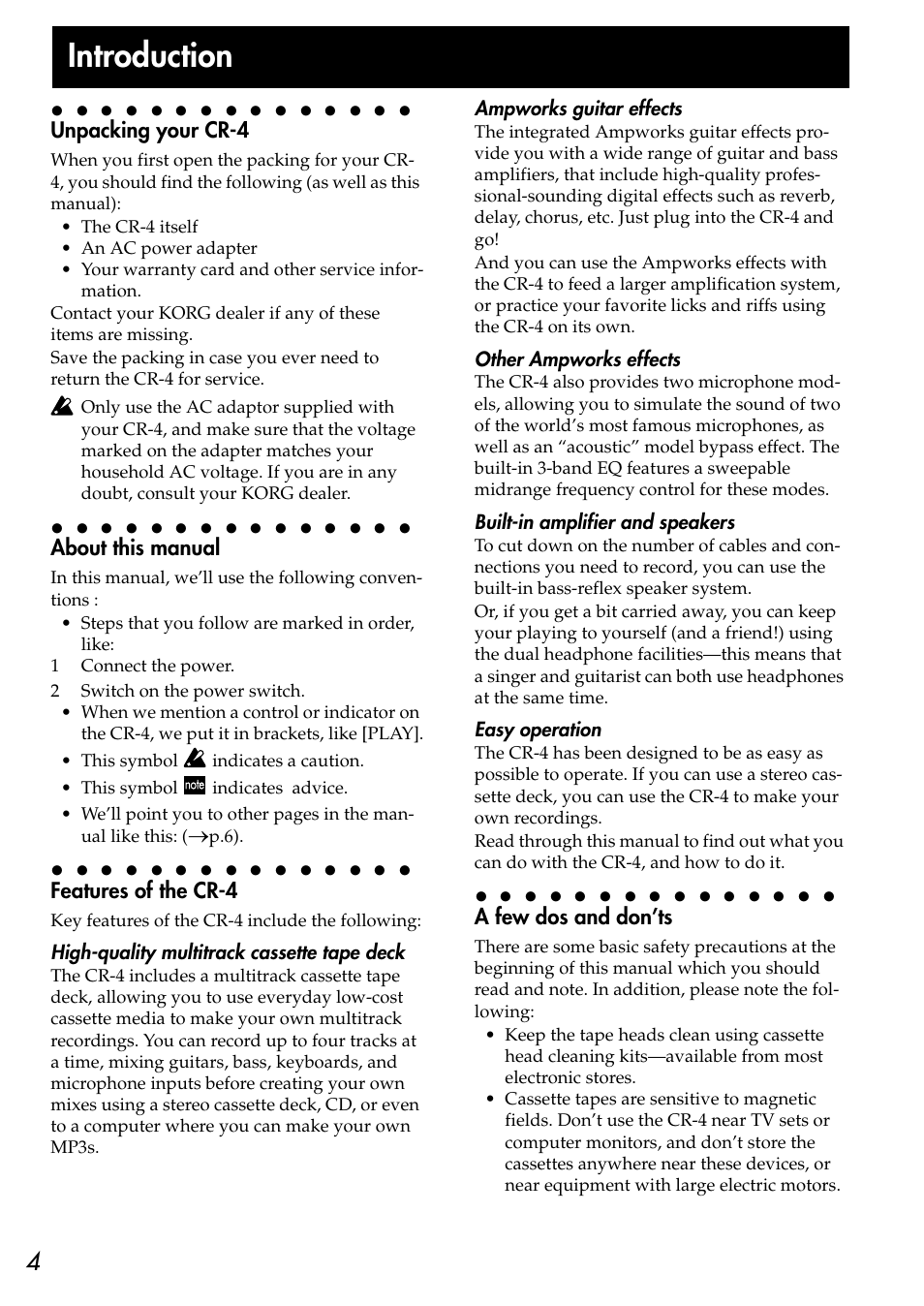 Introduction | KORG CR-4 User Manual | Page 4 / 20