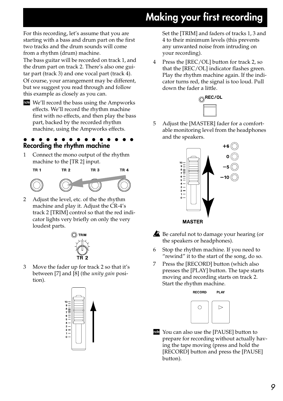 P.9) and also give, Making your first recording | KORG CR-4 User Manual | Page 9 / 20