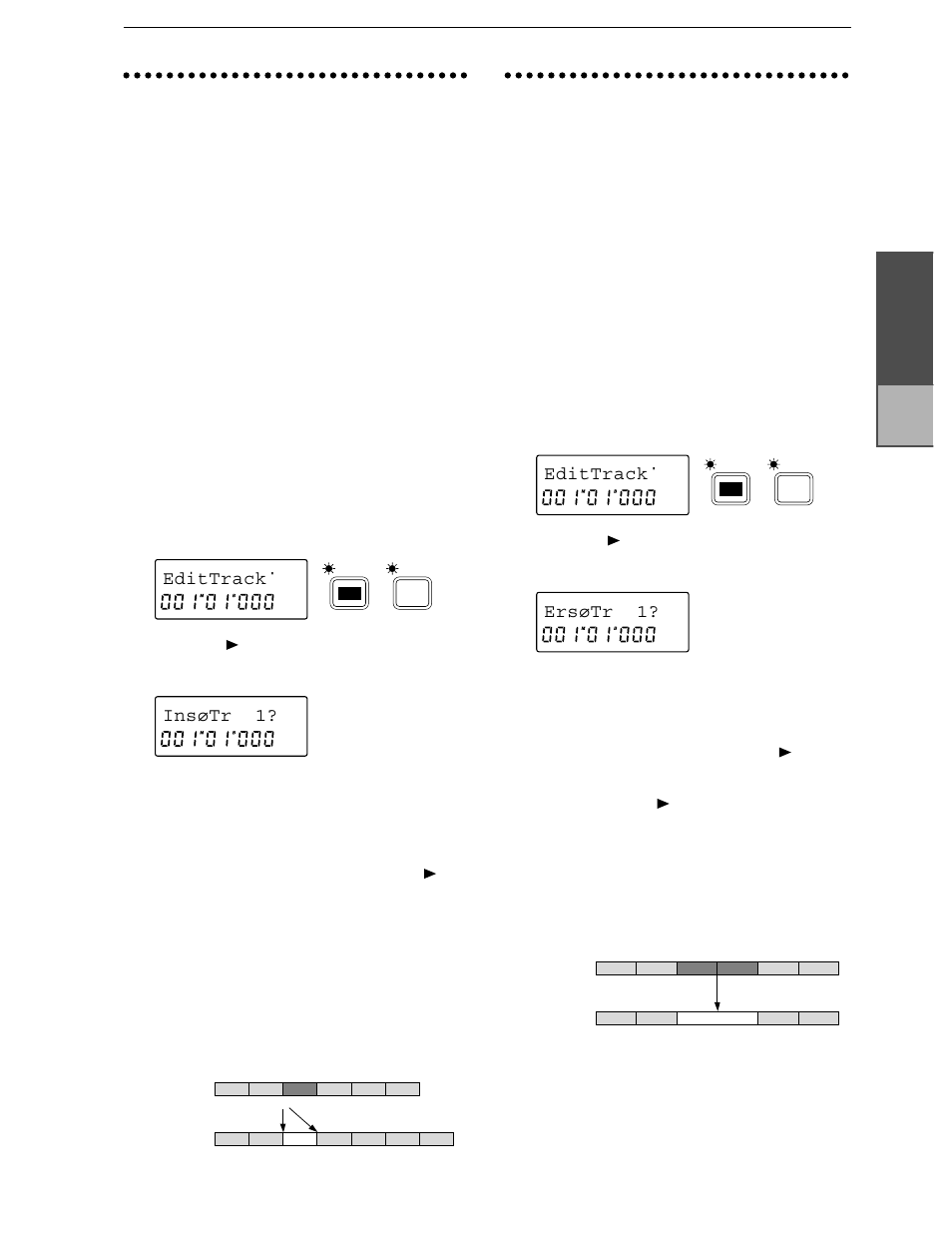 Erasing data from a track (erase track), Erasing data from the in–out area of a track, Play mode 51 | Chapter 2, Edittrack, Insøtr 1, Ersøtr 1, Operation | KORG D8 User Manual | Page 30 / 76