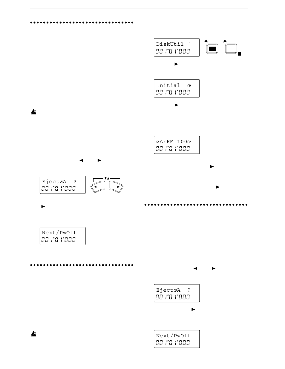 Turning the power on, Turning the power off, 3 turn off the power as described above (g) | Initializing and formatting a drive, Exchanging disks on a removable disk drive, Effect 61, Edit effect 63, Effect assign 64, Efer to p.40, P.40 | KORG D8 User Manual | Page 37 / 76