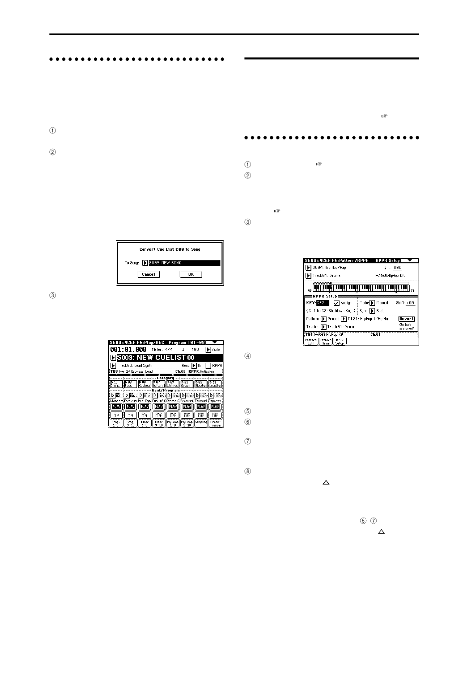 Converting a song, Creating rppr data, Creating and recording rppr (realtime pattern | Play/record) creating rppr data | KORG sampler User Manual | Page 100 / 167