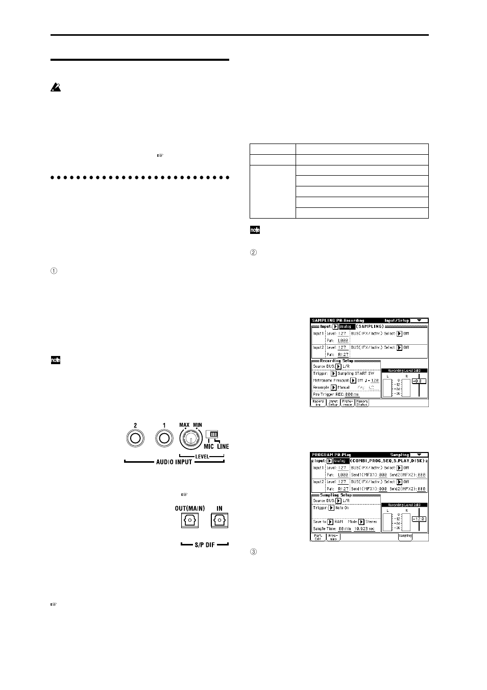 Preparations for sampling, Connecting an input device and making, Connecting an input device | Input settings | KORG sampler User Manual | Page 110 / 167