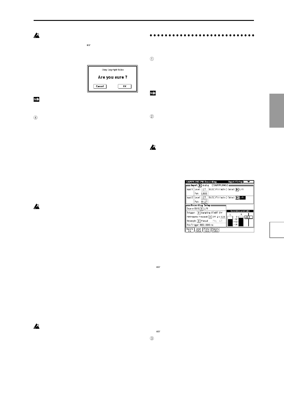 Setting the recording level (recording level [db]), Setting the recording level (recording level, Db]) | KORG sampler User Manual | Page 111 / 167
