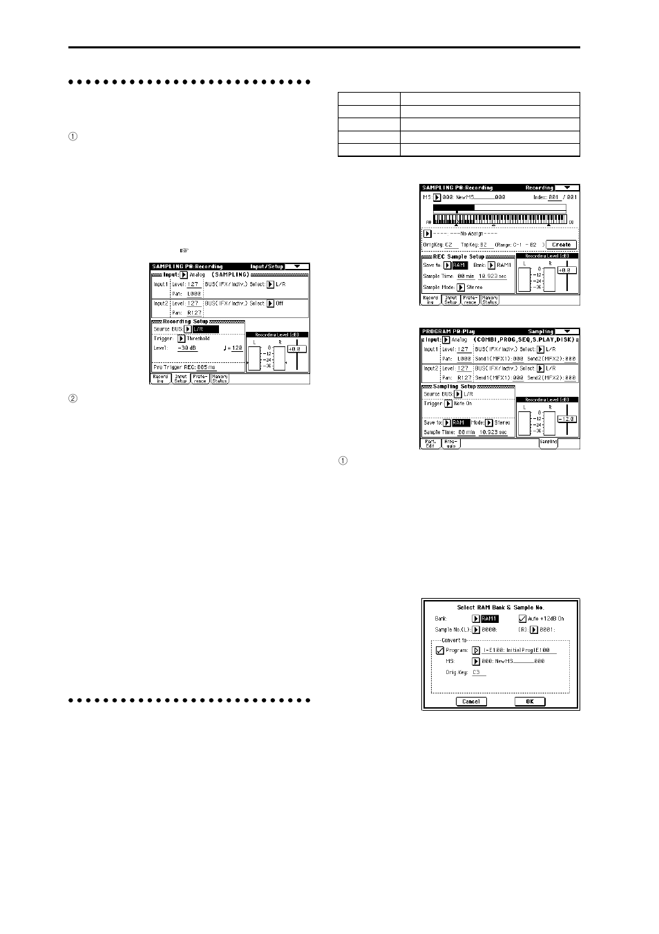 Specifying the recording method (recording, Setup/sampling setup), Making settings for the sample to be recorded | Rec sample setup/sampling setup) | KORG sampler User Manual | Page 112 / 167