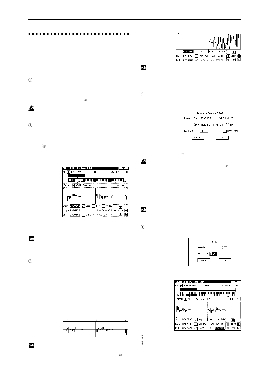 Loop settings, The grid display | KORG sampler User Manual | Page 118 / 167