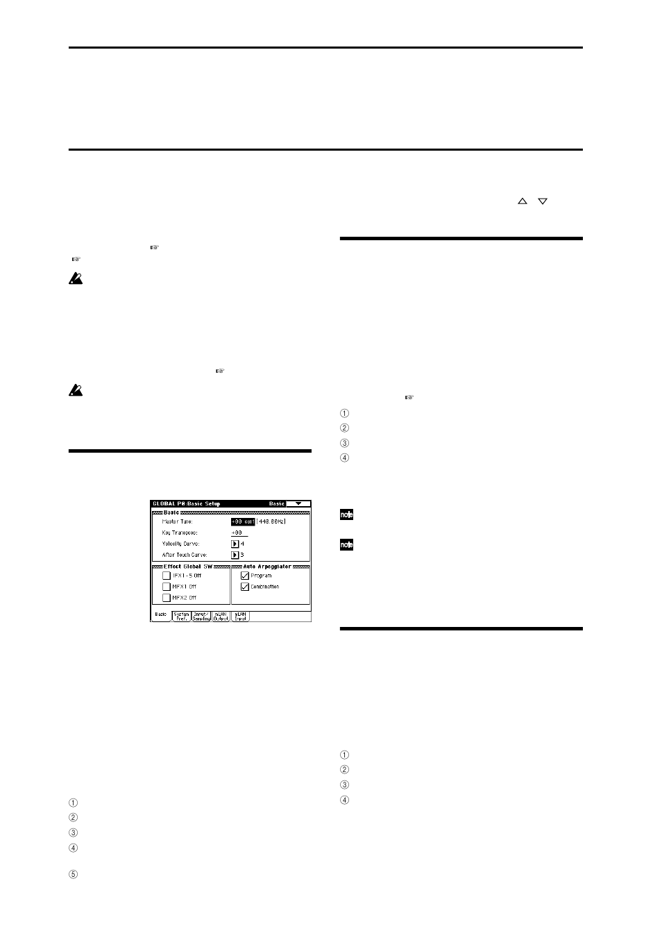 Tuning to another instrument/ transposing, Bypassing the effects, Will affect the volume or tone | To use the pedal to control the volume etc, P.124 | KORG sampler User Manual | Page 132 / 167