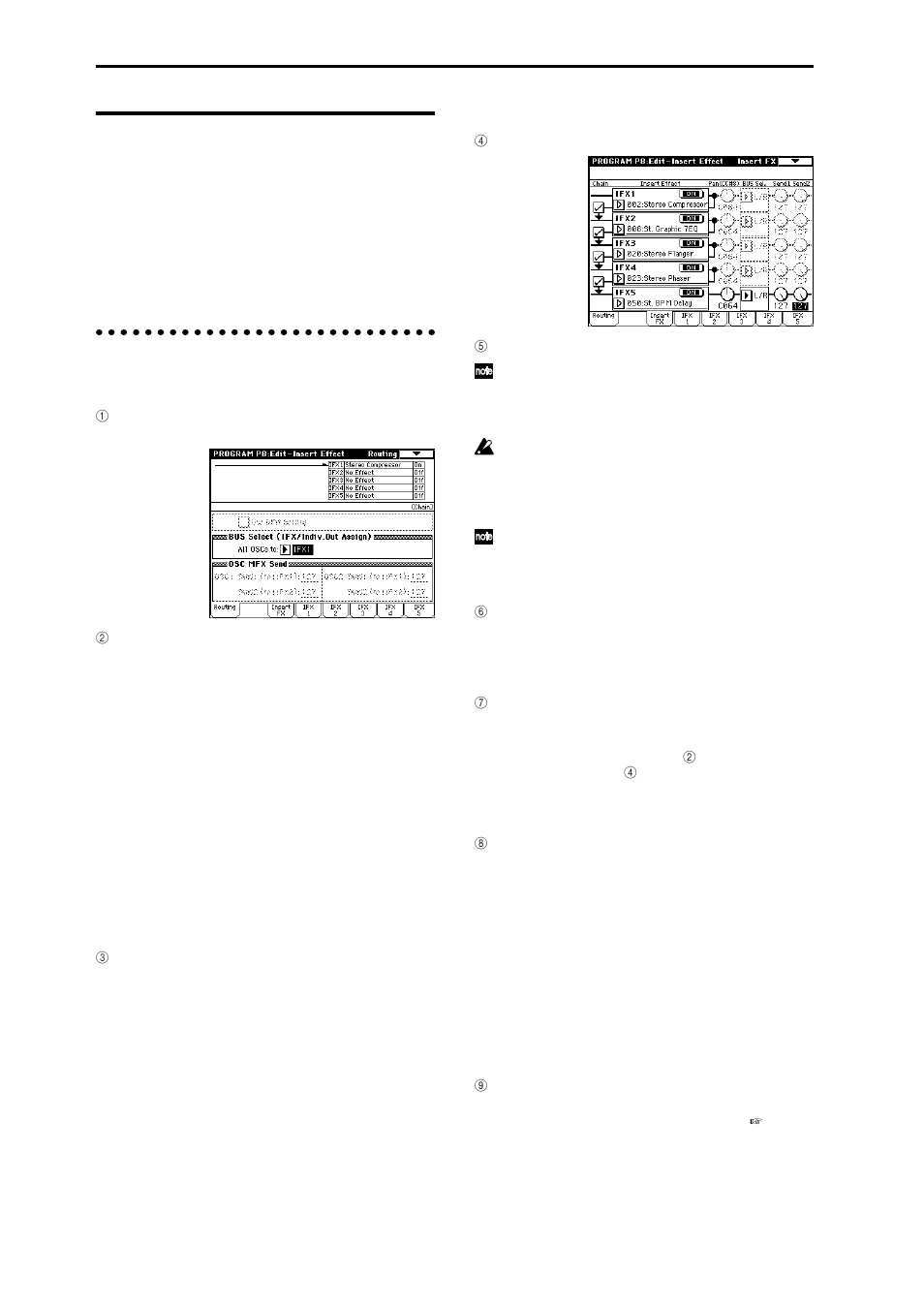 Routing settings and effect settings, Effect settings for a program, For details on routing methods, refer to p.140 | P.140), Routing settings and effect set- tings, Routing, Insert effects | KORG sampler User Manual | Page 148 / 167