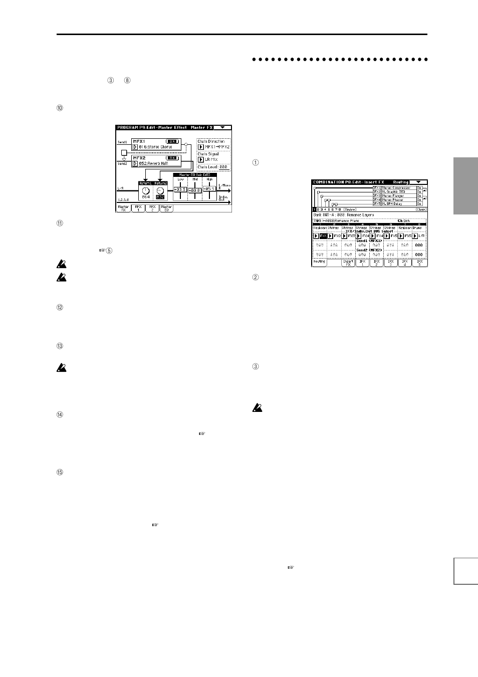 P.141, P.141), P.141, pg p.83 | Master effects, Master eq, Routing, Insert effects | KORG sampler User Manual | Page 149 / 167