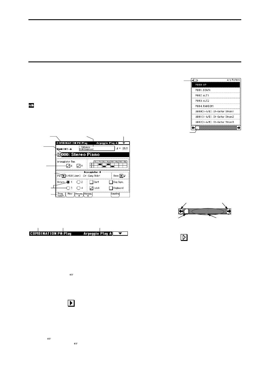 Names and functions of objects in the lcd screen, P.8) | KORG sampler User Manual | Page 16 / 167