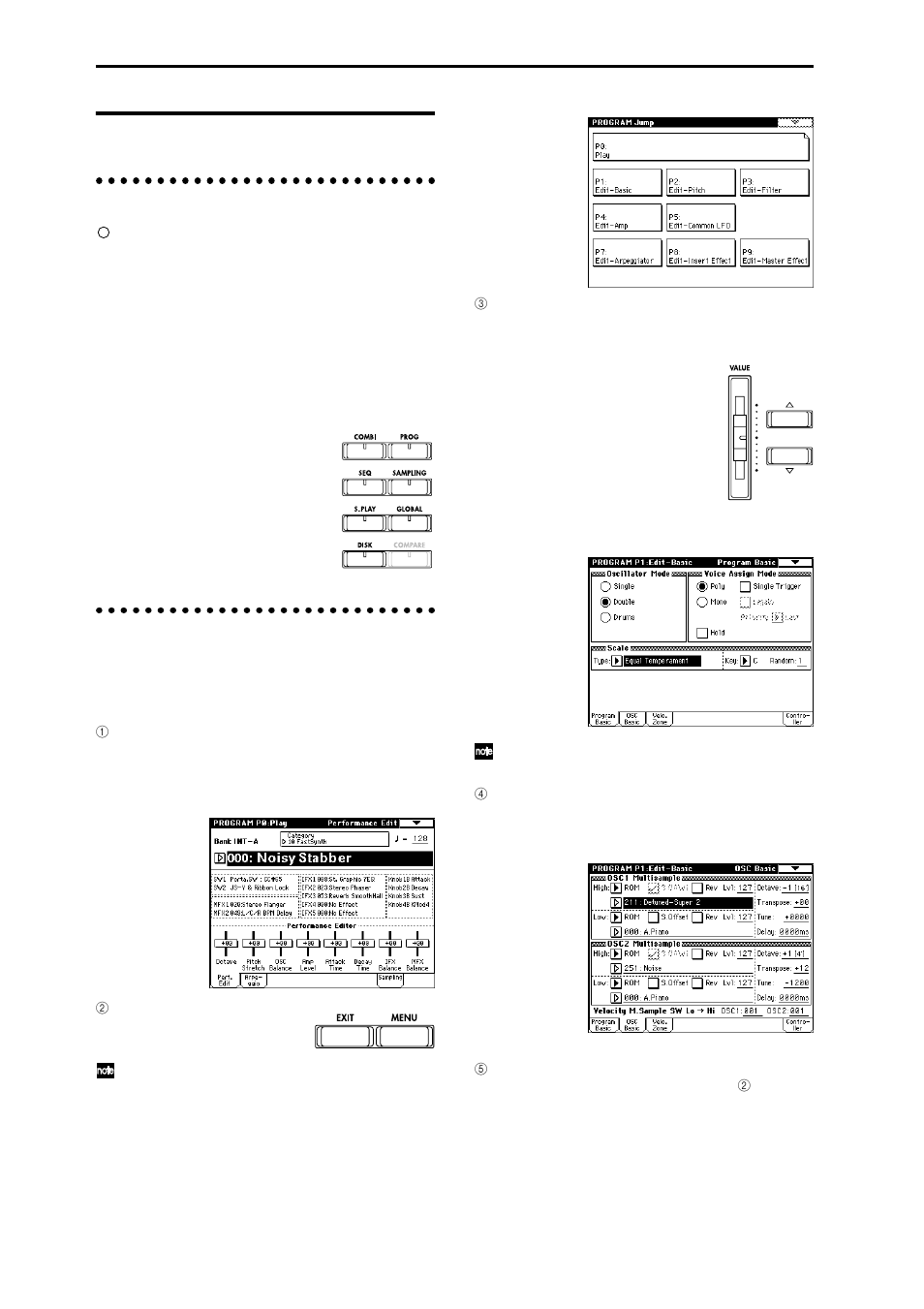 Basic operation, Selecting modes, P.16) | Selecting pages | KORG sampler User Manual | Page 24 / 167