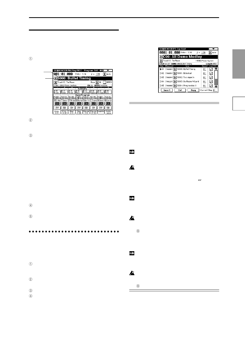 Playing a cue list, Selecting and playing a demonstration song in, Sequencer mode playing a cue list | KORG sampler User Manual | Page 29 / 167