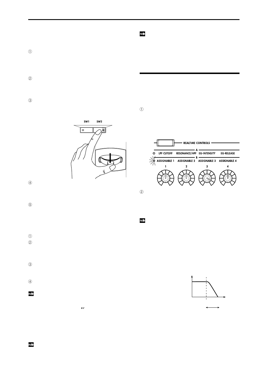 Realtime controls [1], [2], [3], [4, P.26), The lock function | A-mode controls | KORG sampler User Manual | Page 34 / 167