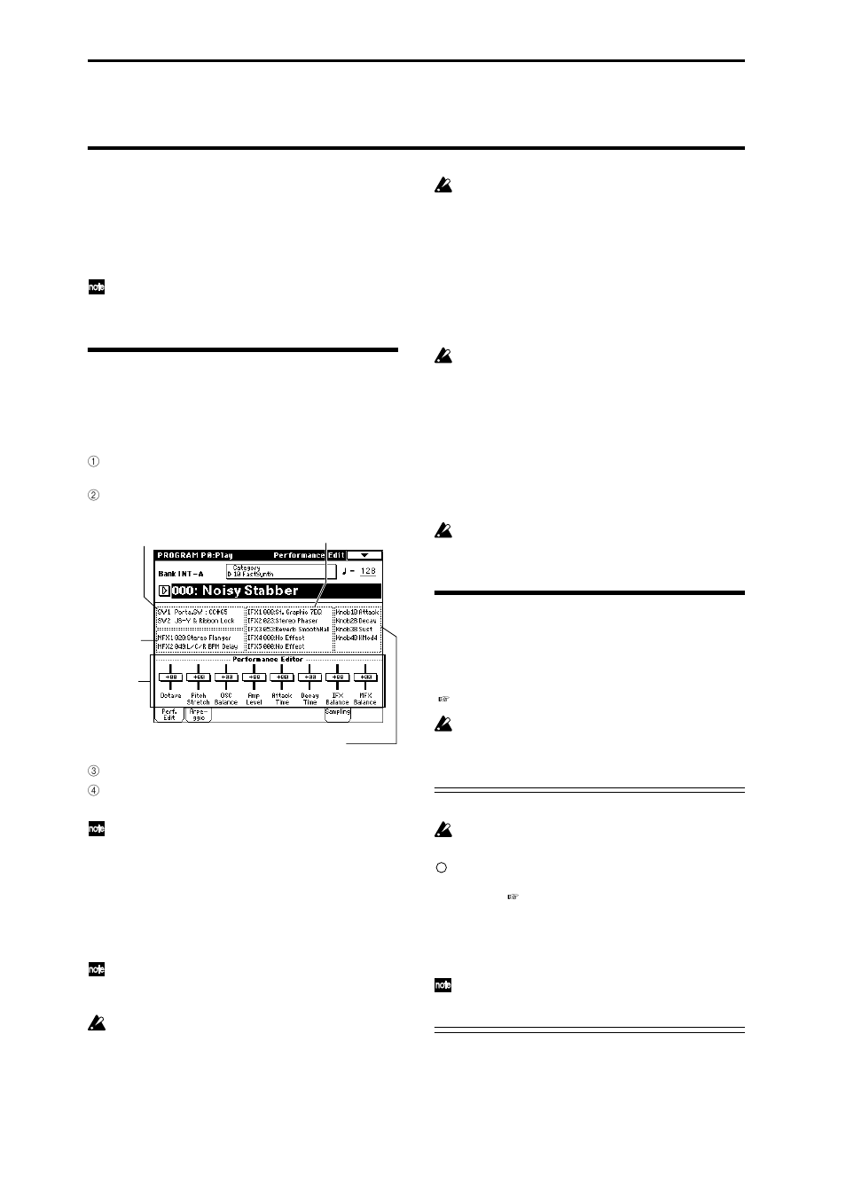 Simple program editing, Performance edit, Realtime controls | Performance edit realtime controls | KORG sampler User Manual | Page 42 / 167