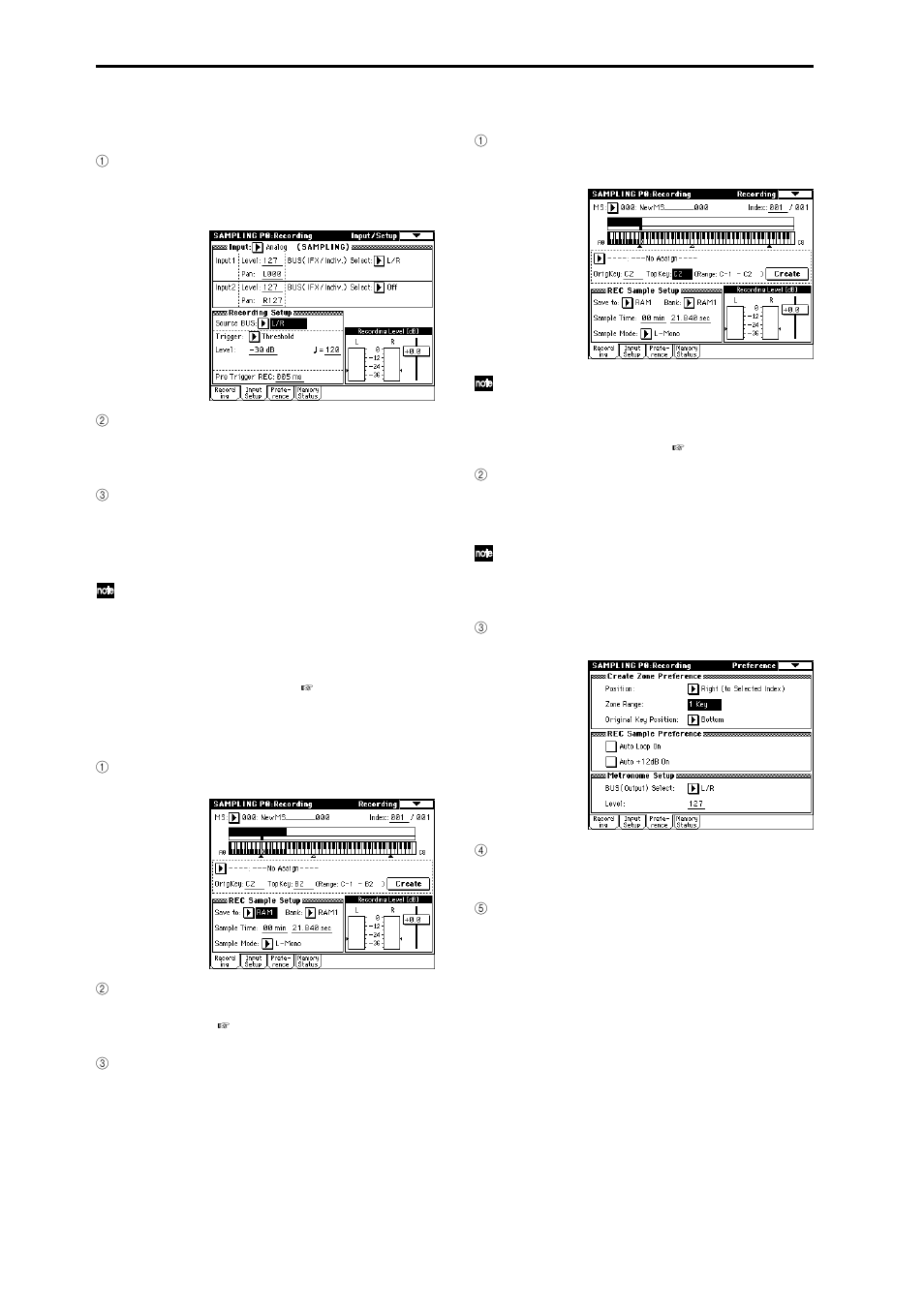 Specify the recording method (recording setup), Create a multisample and indexes | KORG sampler User Manual | Page 46 / 167