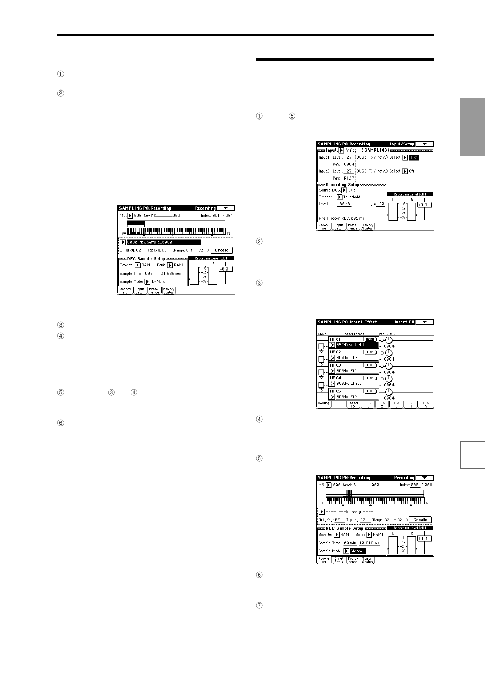 Applying an insert effect to the audio input and, Sampling the result, Record a sample | KORG sampler User Manual | Page 47 / 167